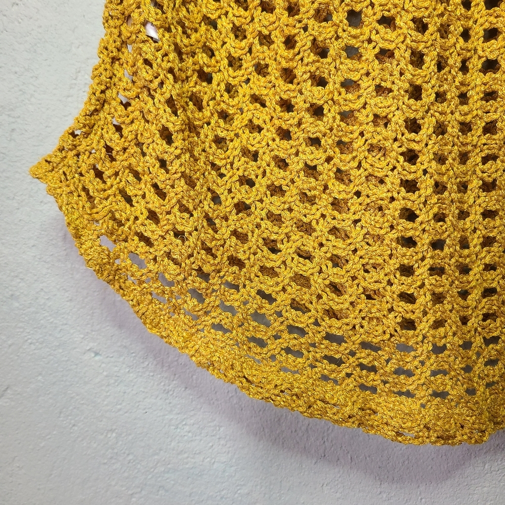 Anthropologie Angel Of The North Open Knit Mustard Top - Picture 9 of 11